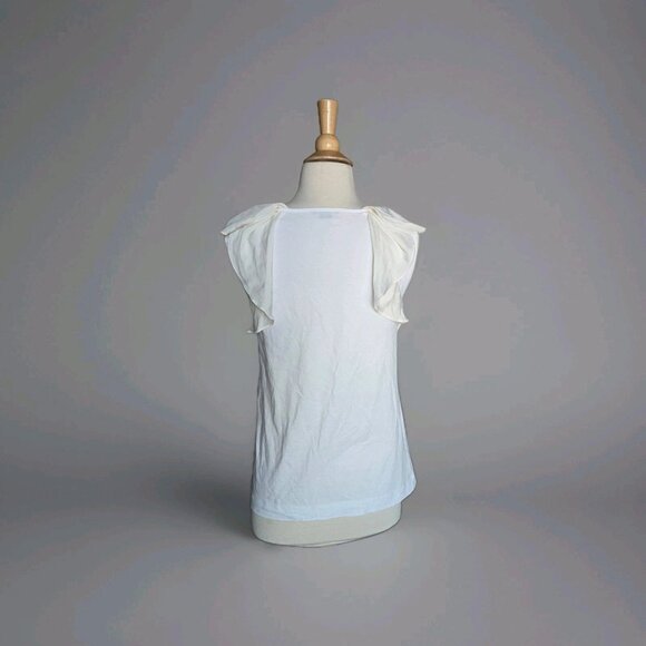 $275 Theory Women's White Ruffled Sheer Sleeve Blouse Top Small - Picture 4 of 4